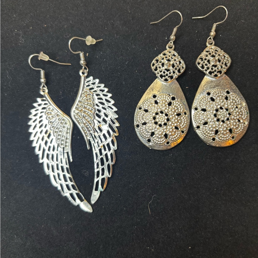 Vintage Silver Wings and Teardrop Earrings
